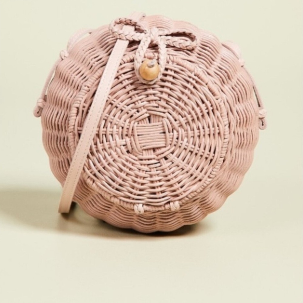 Ulla Johnson Pomme Woven Rattan Shoulder Bag Pink